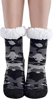 [Hisonwel] Children's Slipper Socks Boys Girls Non-Slip Socks with Sherpa Lining Children's Socks, Black camouflage, 8-12 Jahre