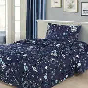 3 Piece Space Themed Twin Bed Sheets for Kids - Fitted Sheet, Kids' Sheet &