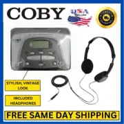 Portable Digital AM/FM Cassette Player, Stylish Vintage + Belt Clip & Headphones