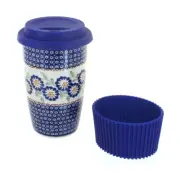 Blue Rose Polish Pottery Peach Blossom Travel Coffee Mug