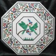 Octagon Marble Coffee Table Top Bird Pattern Inlay Work Kitchen Table for Home