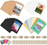 Swpeet 64Pcs Colorful 7 Inch Paper Photo Frames Set, Hanging Photo Display Frames, Cardboard Picture Frames, Colored/Khaki/White/Black Hanging Album Frame Each for 10Pcs, 20Pcs Clips, 4Pcs String