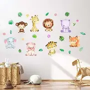 Amimagen Forest Baby Animals Wall Stickers - Monkey Elephant Giraffe Lion Tiger Fox Hippo Pig Wall Decals - Nursery Kids Girls Boys Room Daycare Playroom Classroom Wall Decor