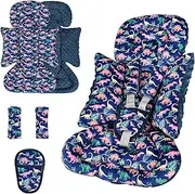 SWESEN Infant Car Seat Insert with 3 Strap Covers Set, Reversible Newborn Baby Car Seat Head Body Support for Girl, Soft 3 in 1 Baby Car Seat Cushion for Strollers, Bouncers, Swing, Navy Dinosaur