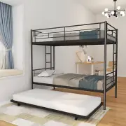 Twin Over Twin Metal Bunk Bed Frame with Trundle For Child's Teen's Bedroom New.