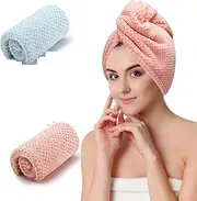 2 PCS Microfiber Hair Towel, Wraps for Women Wet Hair, Fast Drying Turban, Anti Frizz Head Towels Wrap Curly (Pink, Blue)