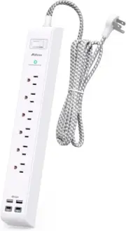 Surge Protector Power Strip 15 ft with 4 USB Ports 2 USB-C 6 AC 15FT, White