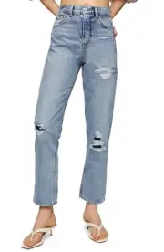 Topshop EDITOR Jeans Rigid Straight Leg Distressed 26" W X 30" L
