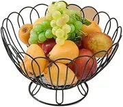 Modern Iron Fruit Basket Fruit Container Bowl Bread Storage Drain Basket Table Snacks Display Tray(Black)
