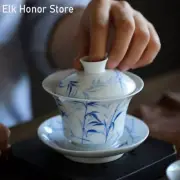 120ml Jingdezhen Blue And White Tea Tureen Hand Painted Asparagus Bamboo Art