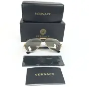 Versace Sunglasses MOD.2236 1002/Z3 Gold Aviator w/ Polarized Grey Mirror Silver