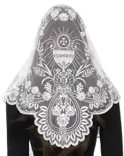 Church Mantilla Catholic Veil White Holy Grail Embroidered Lace Chapel Veils ...