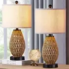 Touch Control Rattan Table Lamps, 3 Way Dimmable Bedside Lamps for Bedroom Se...