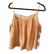American Eagle NWT Side Tie Tan Gingham Crochet Floral Trim Camisole Top. Medium