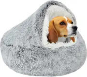 Calming Dog Bed Fluffy Plush Pet Bed under 10kg,Washable Anti Anxiety Small Medium Dog Bed,Indoor Cats Dogs Soft Warm Donut Cave Bed Patent No.: 62...