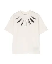 Feather printed short-sleeved T-shirt 10Y White