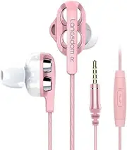 Earphones Crystal Clear Sound Two Driver Units Earbuds,in-Ear Headphones with Mic, Phone Control Compatible with Mobile Phone/iPhone/PC/Mac/Switch/Android/PS4/PS5 (Rose Gold)