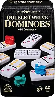 Spin Master Games, Cardinal Classics Double 12 Dominoes Set in Storage Tin, Family Board Games, 2-6 Players, for Ages 8 & Up