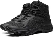 [Wcxixo] Spring and Autumn Military Hiking Shoes, Non-slip Wear-resistant Breathable Mid-top Tactical Boots for Men, for Outdoor Lace-up Sports Military Boots