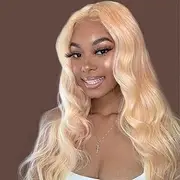 Women's light golden long curly wigs with big waves (Blonde, One size)