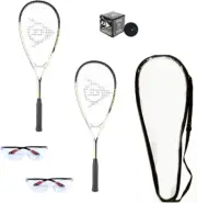 Beginner Squash Racquet Set (Includes 2 Racquets, 2 Eyeguards, 1 Ball, Cover)