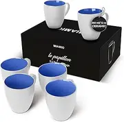 [MIAMIO] 6 x 350 ml Stoneware Coffee Mug/Cup Set - Le Papillon Collection (White-Blue)