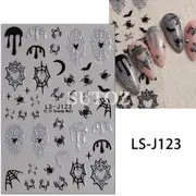 10 Pcs Halloween Nail Stickers Glitter Spider Web Flame Bat Adhesive Stickers