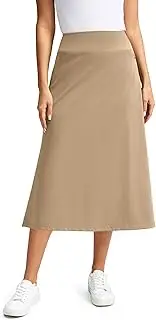 [Viodia] Womens Midi Skirt with 4 Pockets Modest Skorts Skirts with Shorts High Waist Long Skorts for Women Dressy Casual