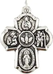 Holy Spirit Medal Pendant Silver Tone Cross Rosary Centerpiece Charm 1.25 In