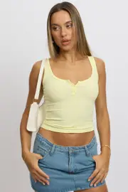 Yellow Rib Tank Button Front - Size 16XL, Women's Tank