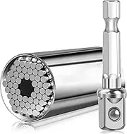 Viganoc Super Universal Socket Tools with Power Drill Adapter, 1/4" - 3/4" Standard and 7-19mm Metric, Silver