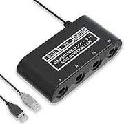 Gamecube Controller Adapter. Super Smash Bros Gamecube Adapter for Wii u, Pc, Switch. No Driver Need and Easy to Use. 4 Port Black Gamecube Adapter(Improved Version)
