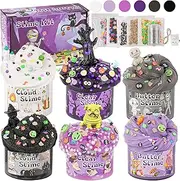 LAWOHO Set of 6 Purple and Black Slime Set with Fluffy Cloud Slime, Clear Slime & Butter Slime, Children's Birthday Halloween Party Bag Girls and Boys