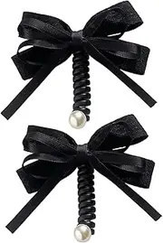2PCS Bowknot Spiral Hair Wraps Bands Telephone Wire Headbands Cord Hair Ties Ponytail Holders Telephone Wire Hair Accessories