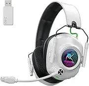 Krysenix Wireless Gaming Headset with Noise Canceling Microphone for PC, PS5, PS4, Switch, Mac, 2.4 GHz Wireless & Bluetooth 5.4 Gaming Headphones, Cool RGB Lighting, 40Hr Battery, 50mm Drivers-White