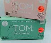 TOM Organic Cotton Tampons 2 Boxes (16 Each) 1x Regular 1x Mini New Free AusPost