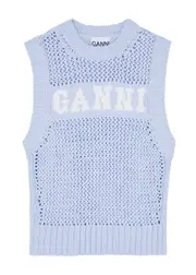 Ganni Logo-intarsia Cotton-blend Vest - Light Blue - L (UK14 / L) L (UK14 / L)