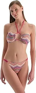 [Dagi] Women's Pink Fashion Knitted Non-Wired Padding Removable Strap Strapless Bikini Top