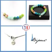 Set: Bracelet & Necklace with Peridot, Chrysocolla, Angelite, Tourmaline Beads