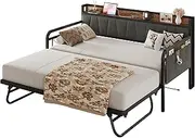 [LIKIMIO] Daybed with Trundle Bed, Twin Bed Frame with Storage Headboard and Charging Station, Sofa Day Bed with Strong Supports for Living Room, Bedroom, and Guest Room
