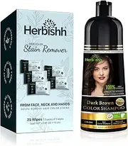 Herbishh At Home Hair Dye Kit - Colour Shampoo for Grey Hair 500mL - Hair Color Stain Remover Wipes – Gentle Formula for Dye Cleanup – Safe and Skin-Friendly (Dark Brown, 1)