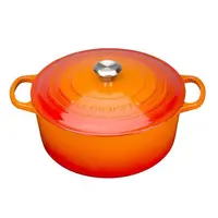 在飛比找蝦皮購物優惠-法國 Le Creuset  圓形鑄鐵鍋 橘紅LC 鍋內白色