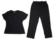Scrubmaid Women Black Short Sleeve Pull On Pants Stretch Working 2-Piece Set 2XL
