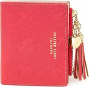 [KOTORA] Womens Small Wallet Girls Tiny Slim Wallets Pretty Mini Card Holder Thin Short Zip Coin Purse with Love Pendant and Tassels, Cyclamen, Minimalist & Slim & Thin & Tiny Small Wallet
