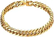 [FASHGOOD] Cuban Chain Bracelet for Men Women, 8mm Width Stainless Steel Bracelet,Black/Silver 18K Gold Plated Curb Link Chain Bracelets 18/21/23cm Length