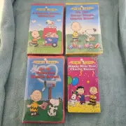 4 Vintage Charlie Brown Easter Beagle, Valentine's & New Year VHS Tapes NOS