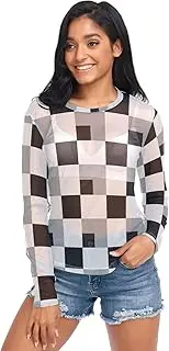 [RPLIFE] Black and White Checkerboard Sheer Shirts, Womens Fancy Shirts S-XXL