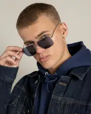 [Ray-Ban] Ray-Ban Men's Ari Polarized Sunglasses in Silver/Blue One Size Silver/Blue