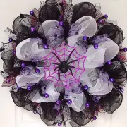 Glittering Purple Spider Web Halloween Handmade Deco Mesh Wreath