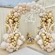 White Balloon Arch Kit - 129 Pcs White And Gold Balloons Arch With Beige Balloon Cream Balloon,Pastel Balloon Garland Kit For Baby Shower, Birthday Decoration, Wedding, Engagement Party, Bridal Shower